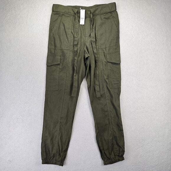 New York Company Joggers Womens S Linen Blend Cargo Tapered Tapered Green NWT - Picture 1 of 9